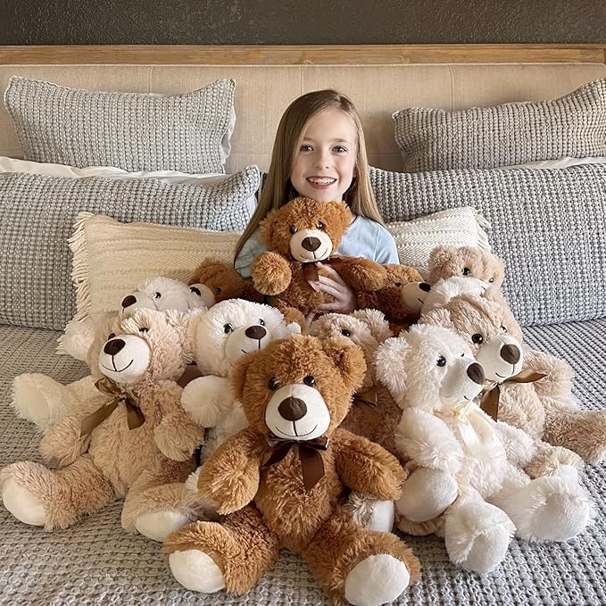 MaoGoLan 15 Pack Teddy Bears in Bulk, 14inch Small Stuffed Animals Teddy Bears for Baby Shower Wholesale Plushies for Themed Birthday Wedding Party Favors - 3 Colors