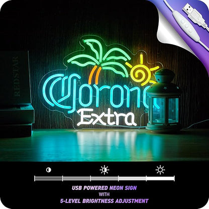Palm Tree Coron Beer Neon Sign for Wall Decor Bar Light Up Signs Extra Beer LED Lights Man Cave Pub Store Party Club Gifts