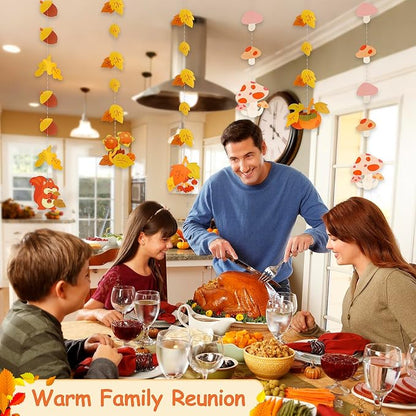 Dayker Autumn Party Decoration, Reusable Mushroom Maple Leaf Hanging Garland, 22.64ft Fall Squirrel Banner for Thanksgiving Harvest Festival Christmas Birthday and Wedding Backdrop
