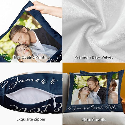 Easycosy Custom Pillow with Picture & Text, Two-Sides Velvet Customized Photo Pillowcase, 20"x20" Personalized Pillow Cover with Photo, Valentine Custom Love Keepsake Gifts (Optional Pillow Insert)