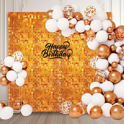 48 PCS Orange Shimmer Wall Backdrop, Square Sequin Photo Backdrops Panel, Glitter Wall Background for Birthdays, Weddings, Halloween, Engagements, Disco Bachelorette Party Decoration (6FTx8FT)