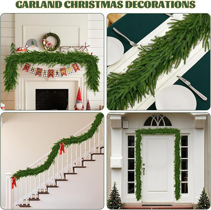 6FT Norfolk Pine Garland, Real Touch Artificial Greenery Garland, Flexible and Fluffable Christmas Garland Decorations for Mantle, Table, Staircase, Fireplace, Wall (6 Feet)