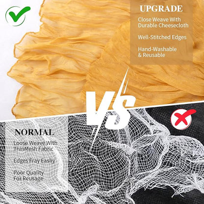 12 Pack Gold Cheesecloth Table Runner Fall Thanksgiving 35x120 Inch Mustard Yellow Cheese Cloth Runner 10FT Boho Rustic Gauze Table Runner for Wedding Party Baby Shower Birthday Decor