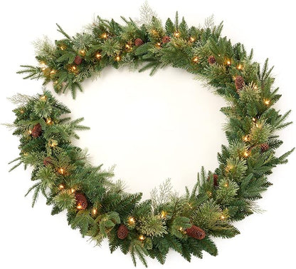 9Ft Pre-lit Christmas Garland with 50 LED Lights Battery Operated,Holiday Decoration Stairs Wall Mantle Door Indoor Outdoor