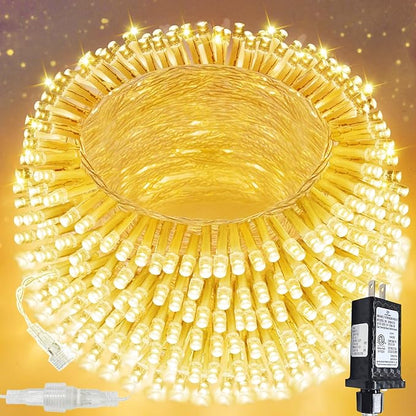 Connectable 200 LED Christmas Lights Indoor Outdoor with Timer, 66FT 13 Modes Warm White String Lights Waterproof, Twinkle Fairy Lights Plug in Clear Wire for Christmas Tree, Bedroom, Classroom Decor