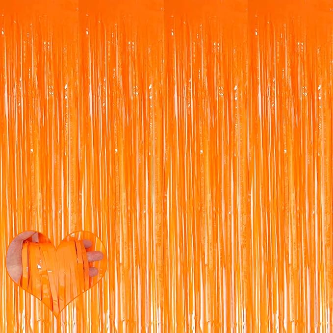 4 Pack Fringe Curtain Backdrop, 3.2Ft x 8.2Ft Macaron Orange Metallic Tinsel Foil Fringe Streamers Background for Photo Booth Birthday Wedding Baby Shower Carnival Easter Mother’s Day Party Decoration