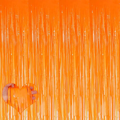 4 Pack Fringe Curtain Backdrop, 3.2Ft x 8.2Ft Macaron Orange Metallic Tinsel Foil Fringe Streamers Background for Photo Booth Birthday Wedding Baby Shower Carnival Easter Mother’s Day Party Decoration