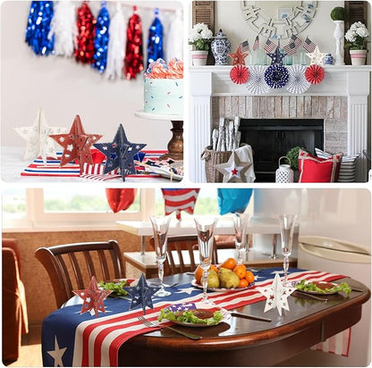 COCHIE 6 Inch Labor Day Decorations Wooden Stars Set, Vintage 3D Star Memorial Day Tiered Tray Decor, 4th of July Red White Blue Patriotic Decoration for Home Table Desk Door Shelf (Cutout Retro)