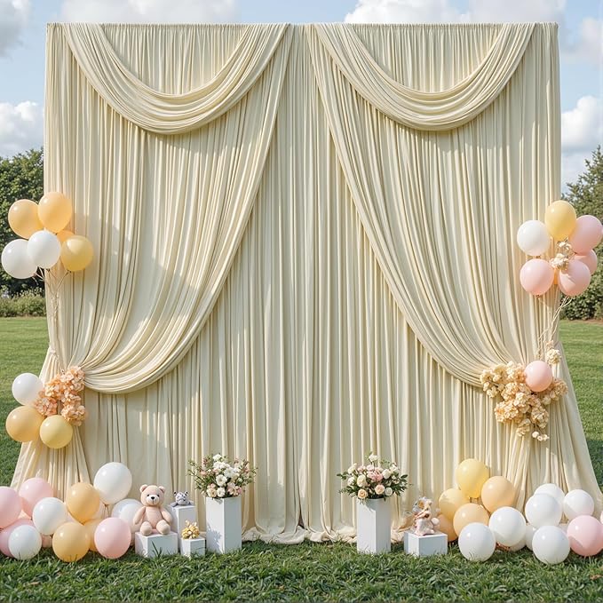 10 Panels Beige Backdrop Curtain for Wedding Parties Wrinkle Free Beige Photo Curtains Backdrop Drapes Fabric Decoration for Baby Shower Photography 50ft(W) x 10ft(H)
