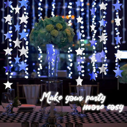 Patelai Glitter Star Garland Banner Christmas Decor 130 Feet Star Hanging Bunting Banner Twinkle Backdrop for Homecoming Classroom Wedding Birthday Halloween Party Supplies(Ocean Blue, Glitter Silver)
