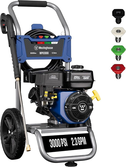 Westinghouse WPX3000 Gas Pressure Washer, 3000 PSI and 2.3 GPM, Spray Gun and Wand, 4 Nozzle Set, for Cars/Fences/Driveways/Homes/Patios/Furniture