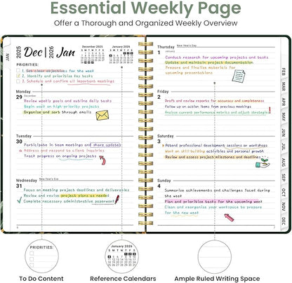2026 Planner, Weekly and Monthly Planner for Women, Jan 2026 - Dec 2026 Pretty 2026 Calendar Planner with Monthly Tabs, Inner Pocket, Spiral Binding, Perfect for Office Home School - 6.3" x 8.5", Golden Wreath