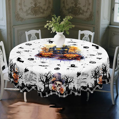 Eikione Round Tablecloth 60inch, Halloween Pumpkin Tablecloth Waterproof and Wrinkle-Free, Table Covers, Summer Decorations for Home Dining