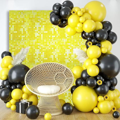 24PCS Colorful Yellow Shimmer Wall Backdrop, Square Sequin Photo Backdrops Panel, Glitter Wall Background for Birthdays, Weddings, Christmas, Engagements, Disco Bachelorette Party Decor (3FTx4FT)