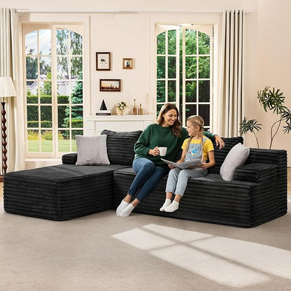 Hobestluk Modular Sectional Sofa Couches L-Shape Couch 3 Seat Modular Sofa Memory Foam Sectional Couches for Living Room, Cloud Couch with Oversized Chaise (96“, Left Facing)