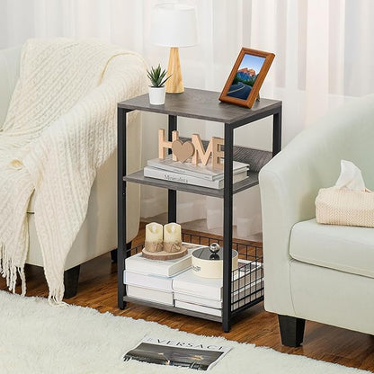 LELELINKY 3 Tier End Table,Record Player Stand with Storage Up to 100 Albums,Turntable Stand for Vinyl, Light Gray Records Shelf for Living Room Bedroom