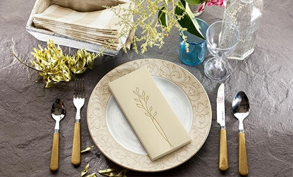 Pack of 50 Beige Guest Napkins Paper Disposable Hand Towels Linen Feel Gold Leaves Decorative Paper Dinner Hand Napkin for Bathroom Baby Shower Party Supplies Table Decor