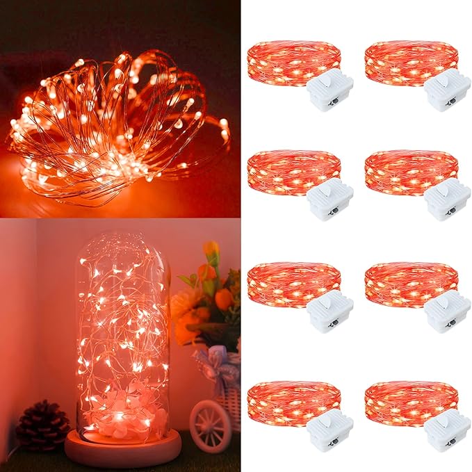 Fairy Lights,Silver Wire String Lights Waterproof,Battery Operated 7FT 20LED Firefly Starry Moon Lights for DIY Christmas Wedding Party Bedroom Decor (Orange, 8 Pack)