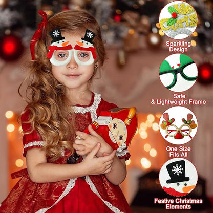 12 Pcs Christmas Glasses Party Favors Supplies for Kids & Adults,Funny Xmas Eyeglasses Goodie Bag Stocking Stuffers,Holiday Classroom Costume Accessories,Photo Booth Props Decorations for Students