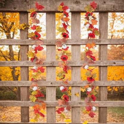 3 Pack Fall Garland for Mantle - 5.6Ft Artificial Maple Vine with Pumpkins & Sunflowers, Autumn Fall Decor for Fireplace Thanksgiving Halloween Wedding Farmhouse Indoor Outdoor Porch Decoration
