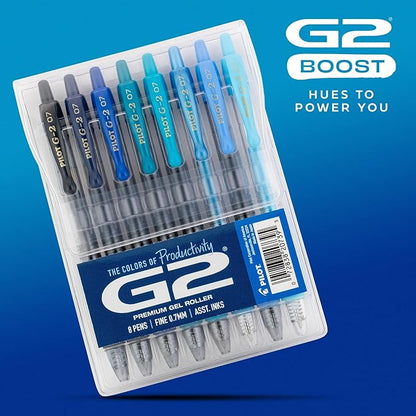 Pilot G2 Premium Gel Roller Pens, Fine Point Gel Pens, Boost Blue Pack, The Colors of Productivity, Assorted - Ideal for School, Journaling, & Office Writing