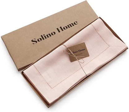 Solino Home Linen Pink Table Runner 144 Inches Long - 100% Pure Linen Extra Long Table Runner 14 x 144 Inch - Classic Hemstitch