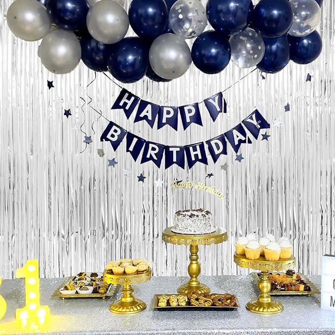 Christmas Decorations Thicken Silver Streamers, 4 Pack 3.2 x 8.2 FT Silver Tinsel Backdrop Curtains, Foil Fringe Photo Backdrop for Birthday, Bachelorette, Prom, Engagement, Disco Party Decorations