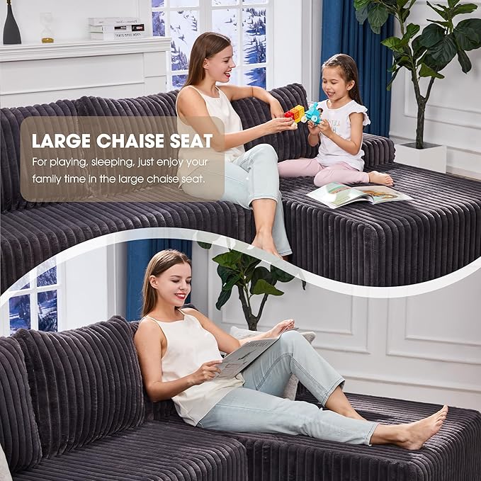Modular Sectional Sofa Couches L-Shape Couch 3 Seat Modular Sofa Memory Foam Sectional Couches for Living Room, Cloud Couch with Oversized Chaise (Dark Grey Facing Chaise) | modular