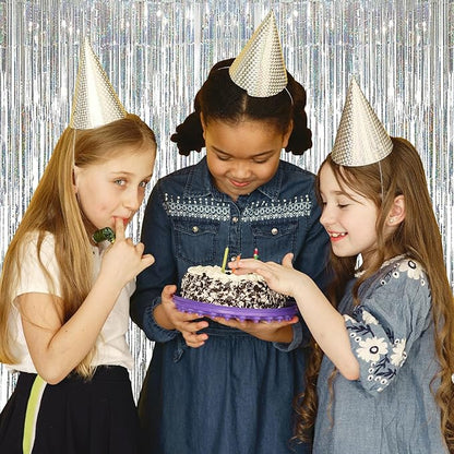 10 Pack Silver Backdrop Curtain 3.2ft x 8.2ft Metallic Tinsel Foil Fringe Curtains Photo Booth Background for Birthday Party Decoration Baby Shower Engagement Wedding Christmas Decoration (Silver)