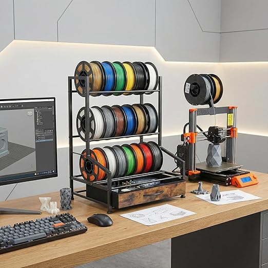 3D Printer Filament Storage Rack with Fabric Drawer,Dust Proof & Sturdy Metal 3D Printing Accessory for Organized Workspace Sturdy Spool Holder for PLA ABS TPU Nylon Filament Organizer