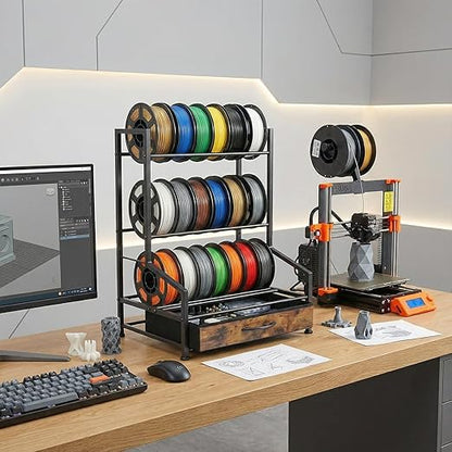 3D Printer Filament Storage Rack with Fabric Drawer,Dust Proof & Sturdy Metal 3D Printing Accessory for Organized Workspace Sturdy Spool Holder for PLA ABS TPU Nylon Filament Organizer