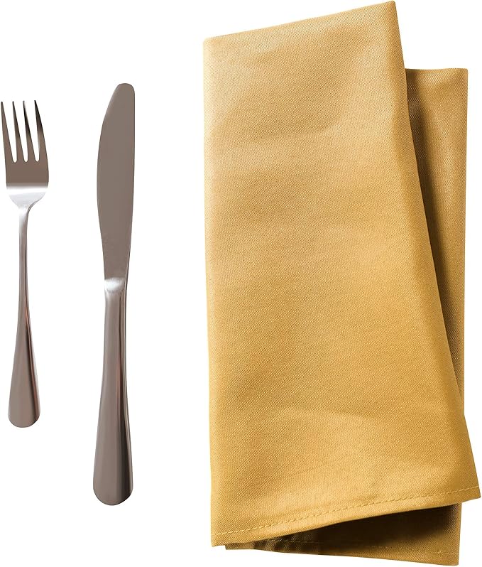 50pcs Polyester Cloth Napkins - 17 x 17 inch Gold Dinner Washable Napkins with Hemmed Edges for Restaurant/Wedding/Hotel(50,Gold)