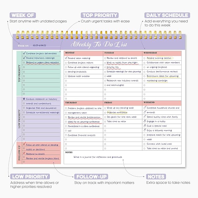 Taja 6 Pack of Weekly To Do List Notepad with 52 Undated Sheets（8.5"×11"）- Weekly Desk Planner for Women & Man, Work and Home - 6 Pack Violet Dream