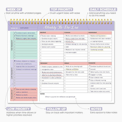 Taja 6 Pack of Weekly To Do List Notepad with 52 Undated Sheets（8.5"×11"）- Weekly Desk Planner for Women & Man, Work and Home - 6 Pack Multi