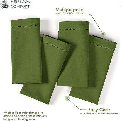 Mint Green Cloth Dinner Napkins 18"x18" - Set of 12-100% Cotton, Absorbent, Soft, Reusable, Washable - Hemstitch Mitered Edges - Perfect for Spring, Easter, Weddings, Everyday Use