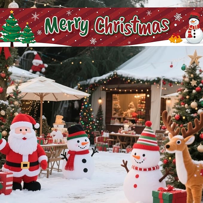 HOOSUN Christmas Decorations Outdoor Indoor,138 x 20 Inch Merry Christmas Banner for Outside,Large Xmas Tree Snowman Banners Yard Fence Decorations,Xmas Decor Banner for Fence,Proch,Wall,Party