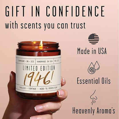 76th Birthday Gifts for Women - 'Limited Edition 1949' Soy Candle, w/Champagne on Ice I 76 Birthday Gifts for Women I 76th Birthday Gift for Her Ideas I 9oz Reusable Jar, 50Hr Burn, Made in USA