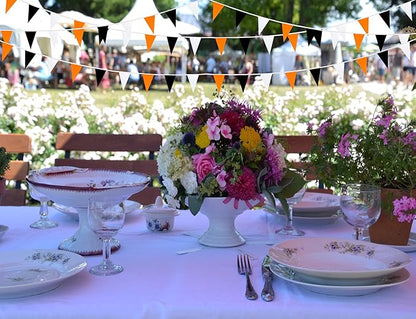 100 Feet 60 Pcs Orange White and Black Pennant Banner Flag String Hanging Triangle DIY Flag, Bunting Streamers Decoration for Grand Opening, Birthday, Wedding Celebration (Orange White & Black)