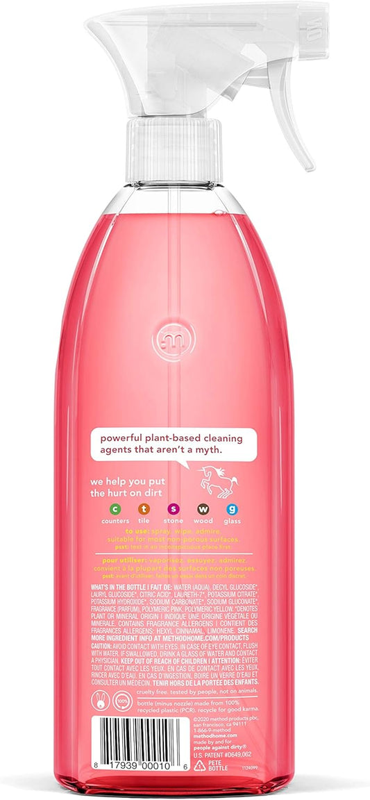 Method All-Purpose Cleaner Spray, Pink Grapefruit, Perfect for Most Counters, Tiles, Stone, and More, 28 oz Spray Bottles, (Pack of 8)