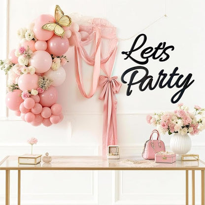 Let's Party Sign for Backdrop Decor Waterproof Lettering for Balloon Arch Garland Birthday Wedding Baby Shower Graduation Bachelorette Party Christmas Celebrate Decorations (Black)