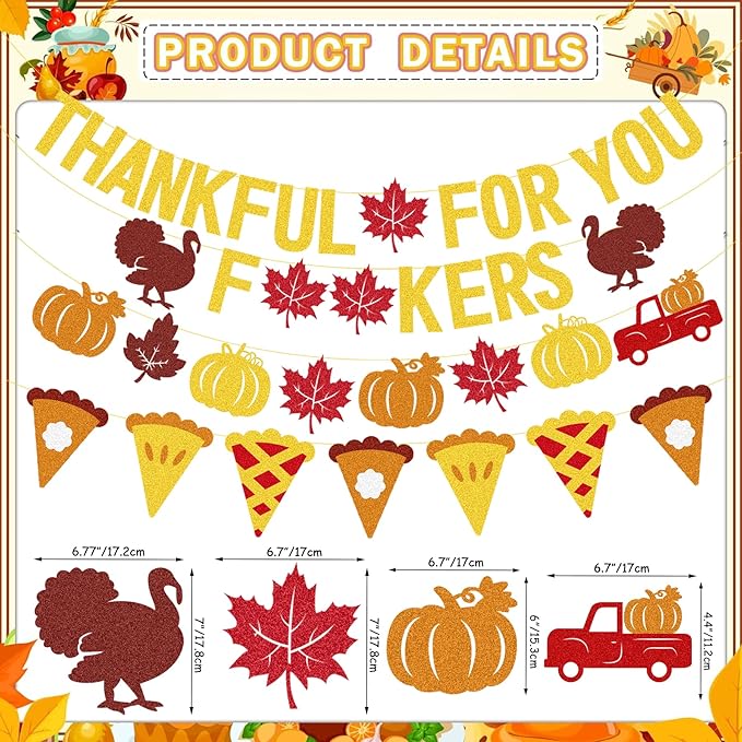 Thankful for You Banner Glitter Friendsgiving Decorations, Happy Thanksgiving Banner Funny Friendsgiving Thanksgiving Party Decorations