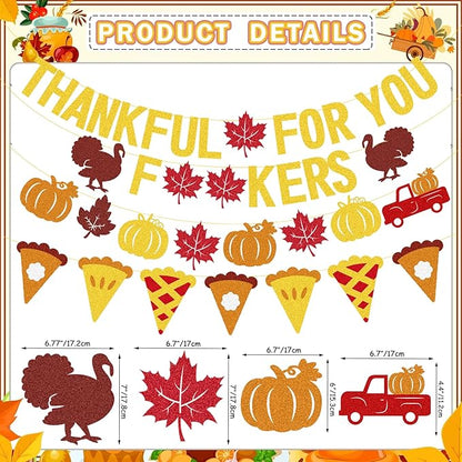 Thankful for You Banner Glitter Friendsgiving Decorations, Happy Thanksgiving Banner Funny Friendsgiving Thanksgiving Party Decorations