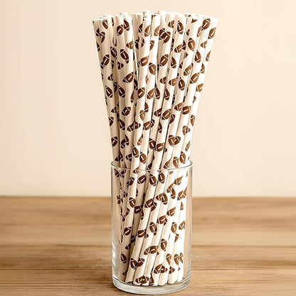 Football Straws - Pack of 100 Paper Disposable Straws, 7.75 Inches Long Fantasy Football Party Decorations - Party On Tap