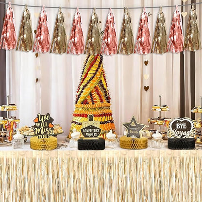 3P Rose Champagne Gold Tassel Banner Garland Metallic Foil Fringe Banner Tinsel Tassels Streamer Banner Backdrop for Parade Floats, Graduation Decorations, Wedding Party Decoration