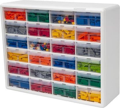 Akro-Mils 24-Drawer Plastic Drawer Storage Cabinet for Garage Organization, Bead Organizer, Building Bricks Storage, Teacher Toolbox, Makeup Organizer, 20-Inch W x 6-Inch D x 16-Inch H, 10124 White
