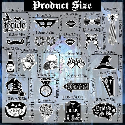 22 PCS Bride Or Die Photo Booth Props- Gothic Bachelorette Decorations for Women Girls, Bridal Shower Engagement Wedding Decorations Rip Single Life for Till Death Do Us Party Supplies