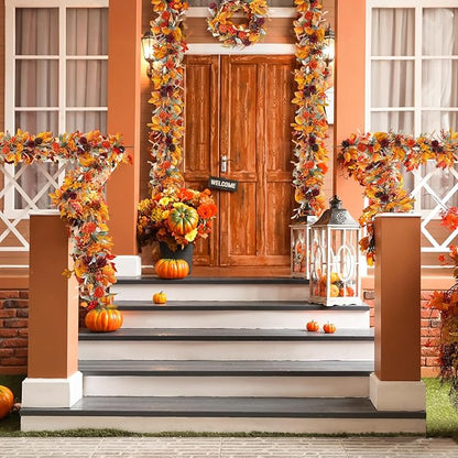 6 Feet Fall Garland for Mantle Autumn Garland with Lamb's Ear Leaves Pinecone Thanksgiving Harvest Decorations for Home Fireplace Farmhouse Porch Outdoor Indoor Table Centerpiece Wall Arch Backdrop