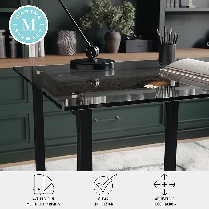 Martha Stewart Eli Home Office Desk with Glass Top and Steel Frame, Oil Rubbed Bronze