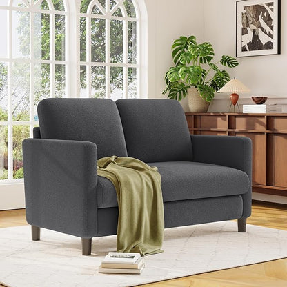 Loveseat Sofa, 51" Love Seat, Comfy Teddy Small Loveseat for Small Spaces, Tool-Free Setup Sofa Couch for Bedroom, All-Wood Couches for Living Room, No Pillow Included, Grey