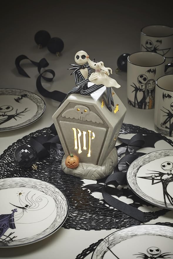 Lenox Dinnerware Set, Nightmare Before Christmas Accent Plates Set For 4, Jack Skellington, Halloween Decor Indoor, Porcelain, Dishwasher Safe, Microwave Safe, Halloween Dishes (White/Black, 4 Pieces)